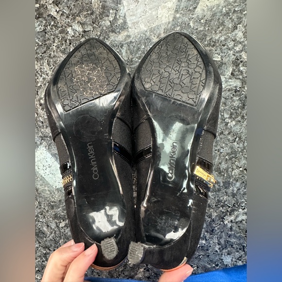 Calvin Klein Black Suede Gold Zip Jitar Leather High Heel Ankle Booties Size 9.5 - Picture 10 of 11